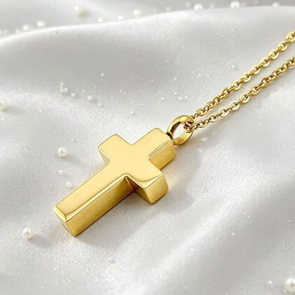 Cross Urn Necklace for Ashes for Men Women Cremation Jewelry Urns Locket Pendant Ashes Holder Memorial Jewelry-Always in My Heart - color: Always in My Heart,Gold