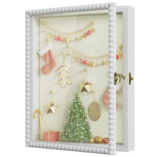 Love-KANKEI Deep Shadow Box Frame 11x14,Unique Solid Wood Beads Frame,White | Front-Opening Glass Door，Metal Latch-Lock,Assembly-Free,Tabletop & Wall-Mount,Memory Box,Gift,Display Photos,Awards,Medals - color: White, size: 11x14
