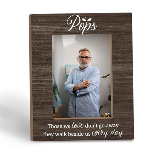 Pops Memorial Gifts Picture Frame 5x7, In Loving Memory Wooden Photo Frame for Tabletop Desk Display, They Walk Beside Us Sympathy Gift for Loss of Grandpa from Grandkids Home Room Decor - color: pops memory