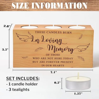 Sympathy Bereavement Gift for Loss of Loved One - Memorial Candle Holders - Handcrafted Wooden Keepsake with Poem - Condolence for Loss of Mother, Father (in Loving) - color: In Loving