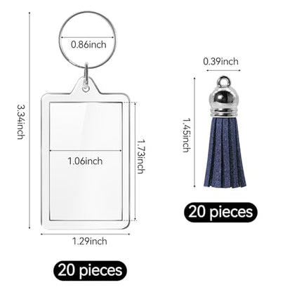 20 Set Acrylic Photo Keychain-Clear Picture Frame Keychain with Tassels - style: Rectangle