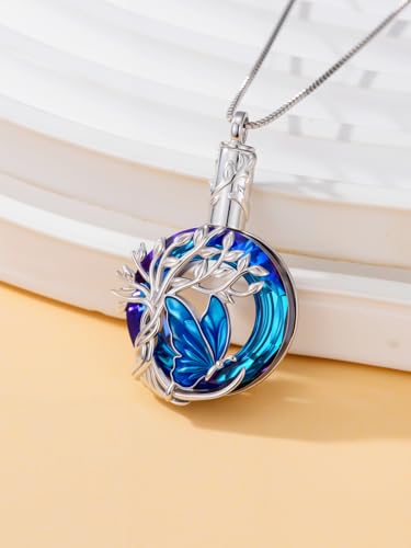 TOUPOP Butterfly Necklace for Women 925 Sterling Silver Tree of Life Butterflies Dragonfly Hummingbird Pendant Necklaces Crystal Jewelry Anniversary Christmas Birthday Gift for Her - color: Butterfly Blue - Urn