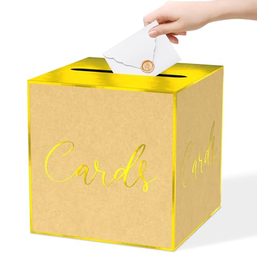 WNINK Brown Gold Foil Card Box for Parties, Weddings, Birthdays, Bridal & Baby Showers, Anniversaries, Graduations & Retirements Party Decorations – Cards, Raffle, Wishes & Money Card Boxes - color: Brown Gold
