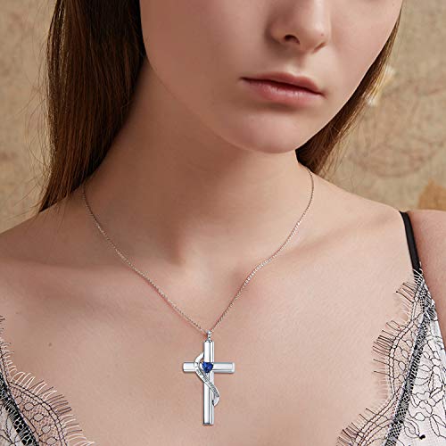 SOULMEET Cremation Jewelry for Ashes, Sterling Silver Urn Necklace for Ashes Women Men, Cherish Memories Cremation Jewelry to Keep Someone Near to You - color: E-White Gold Blue Cross