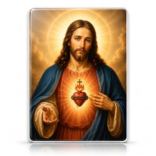 Sacred Heart Jesus Memorial Picture icon for Headstones – Waterproof Ceramic Cemetery Plaque for Grave Marker & Outdoor Memorial Photo Decoration – Made in USA - color: pick option 3