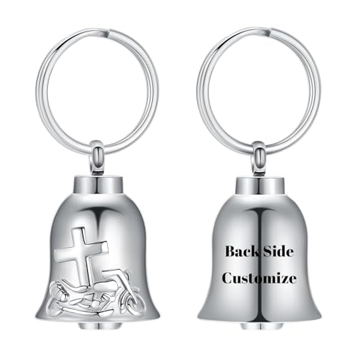 zeqingjw Bell Cremation Keychain for Ashes Holder Cross Motorcycle Cremation Jewelry Urn Keychain Keepsake Ashes Jewelry - color: Customize-keychain