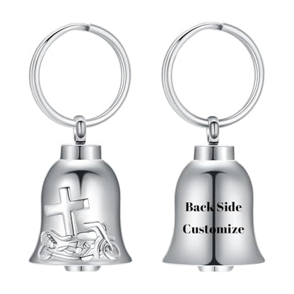 zeqingjw Bell Cremation Keychain for Ashes Holder Cross Motorcycle Cremation Jewelry Urn Keychain Keepsake Ashes Jewelry - color: Customize-keychain