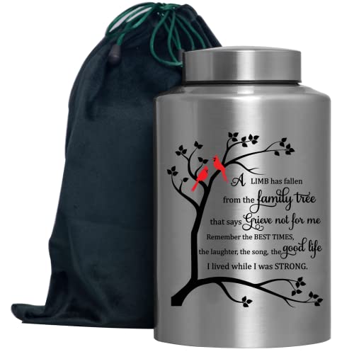 Cremation Urns for Human Ashes Adult Male Female Large Decorative Urn Cardinal Birds Urn up to 220lbs Memory Funeral Burial Urns for Human Ashes(Cardinals Family Tree) | Stainless steel, Personalized, Large Up to 220lbs, Decorative Urns, Urnas Para Ceniza