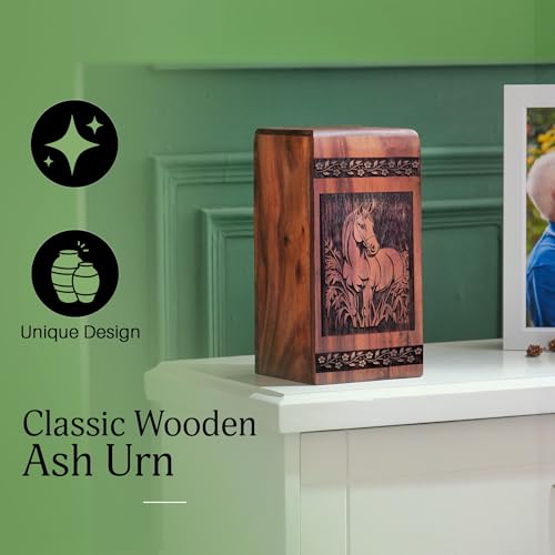 Horse Miniature Wooden Urns for Ashes - Keepsake Cremation Urn - Small Urn for Human Ashes Adult Female - Funeral Memorial Urns for Adult Male - 5 Inch - size: 5x3INCH