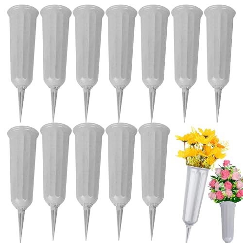 Cemetery Vases for Grave with Spikes Grave Flower Holder for Gravesite Grave Vases for Cemetery with Stake Cemetery Flower Holder for Loss of Loved One 12 Pack - color: Gray
