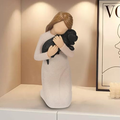 Loss of Dog Sympathy Gifts, Kneeling Girl Embracing Black Puppy Resin Figurine, Pet Bereavement Memorial Statue, Forever in My Heart Remembrance Keepsake for Grieving Pet Owners - color: Girl With Puppy