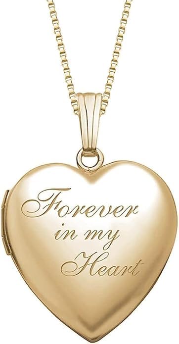 PicturesOnGold.com Forever In My Heart Locket Necklace for Women | Silver or Gold - style: Yellow Gold- Locket + 2 Photos + Engraving