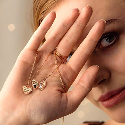 Bestyle Sterling Silver Heart Locket Necklace for Women, Dainty Cute Small Heart Locket Pendant in Gold/Rose Gold/Silver, Love Statement Jewelry Gift for Mother Wife - color: A1. Forever In My Heart-Rose Gold-Locket Only, NO Custom