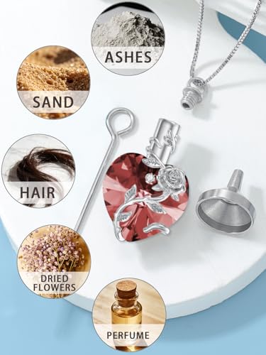 OCJ Heart Rose Flower Urn Necklace for Ashes Women Birthstone Cremation Necklaces Sterling Silver Memorial Cremation Jewelry Gifts - color: 06-June-Alexandrite