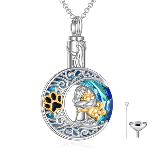 925 Sterling Silver Urn Necklace for Ashes, Teardrop/Tree of Life/Sunflower/Dragonfly/Sea Turtle/Celtic Knot/Elephant/Hummingbird Memorial Cremation Pendant Necklaces for Animal Human Ashes - color: F: Dog