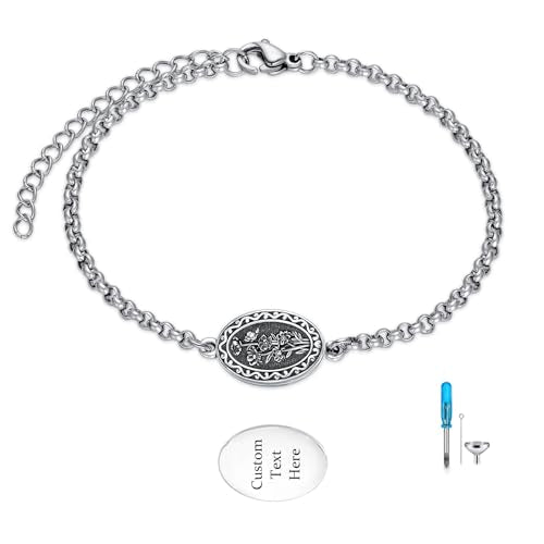 Birth Flower Urn Bracelet for Ashes for Women 925 Sterling Silver Cremation Bracelet Memorial Keepsake Jewelry for Human Ashes - style: 10-October-Marigold-Custom