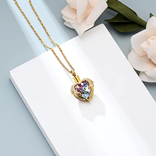 shajwo Angel Wing Heart Urn Necklace for Ashes - color: Gold-Purple