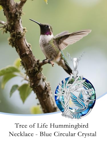TOUPOP Butterfly Necklace for Women 925 Sterling Silver Tree of Life Butterflies Dragonfly Hummingbird Pendant Necklaces Crystal Jewelry Anniversary Christmas Birthday Gift for Her - color: Hummingbird Blue