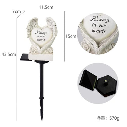 Solar Powered Love Angel Wing Light, Garden Decorative Resin Beautiful Valentine's Day Floor Light, Wireless Twilight to Dawn LED Lamp Waterproof.