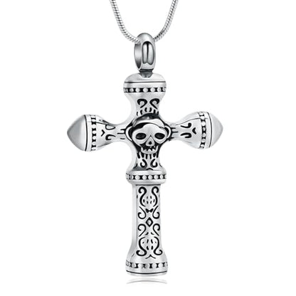 Skull Cross Cremation Jewelry Retro Skull Urn Necklaces for Ashe Stainless Steel Memorial locket Keepsakes Jewelry Human Ash Pendant Jewelry for Men Women - color: Silver