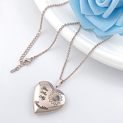 YOUFENG You are My Sunshine Necklace Sunflower Locket Necklace that Holds Pictures Heart Locket Pendant Gifts for Her - style: Rose Sunflower locket