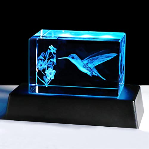 YWHL Crystal Hummingbird Gifts for Women Man, Laser Engraved 3D Hummingbird Figurines for Animal Lovers, Hummingbirds Decor for Home Party - color: Hummingbird