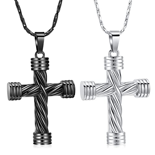 Imrsanl Cremation Jewelry for Ashes Cross Memorial Urn Necklace Pendant Keepsake Religious Cross Ashes Jewelry - color: 2pcs-Silver/Black