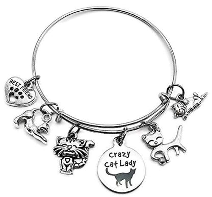 Kit's Kiss Cat Bracelet Pets Lover Kitty Crazy Lady Cat Mom Gift Best Friend Paw Print Bangle Bracelet