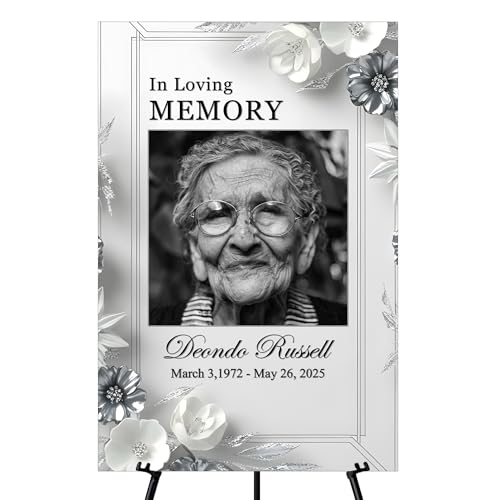 Memorial Sign, In Loving Memory Celebration of Life Display With Easel, Personalized Photo Funeral Board Decoration, Custom Forever Loved Signage With Picture, Multiple Size & Material, IA20 - color: Theme 2