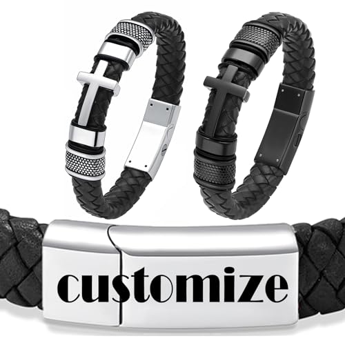 Minicremation Cross Cremation Jewelry Urn Bracelet for Ashes Genuine Leather for Women Men Keepsake Memorial Cuff Bangle Braided Wristband Bracelet for Men - color: Customize-A, size: 20cm/7.87"