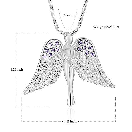 Imrsanl Cremation Jewelry Keepsake Angel Wings Urn Necklace for Ashes | Memorial Pendant for Women, Funeral Keepsake of Loved Ones, Stainless Steel Inlaid with Crystal - color: Purple