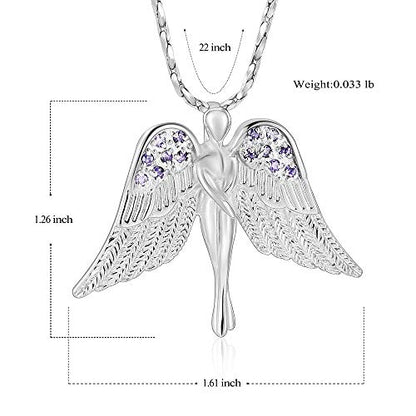 Imrsanl Cremation Jewelry Keepsake Angel Wings Urn Necklace for Ashes | Memorial Pendant for Women, Funeral Keepsake of Loved Ones, Stainless Steel Inlaid with Crystal - color: Purple