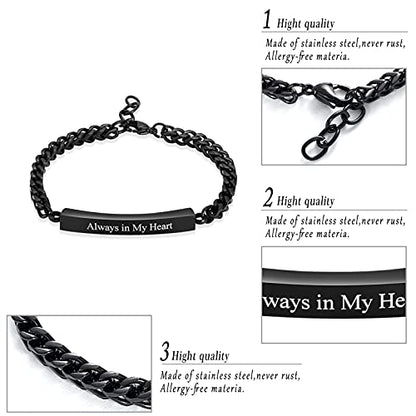 Urn Bracelet for Ashes Cremation Jewelry Braided Rope Adjustable Bangle Stainless Steel Memorial Bracelets Ash Holder Keepsake Jewelry-Always in My Heart - color: B-Black