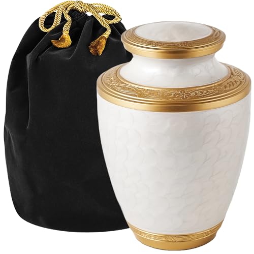 AspenStudio White Gold Brass Urn Cremation for Adult Human Ashes - Large Size Capable to 200 lbs