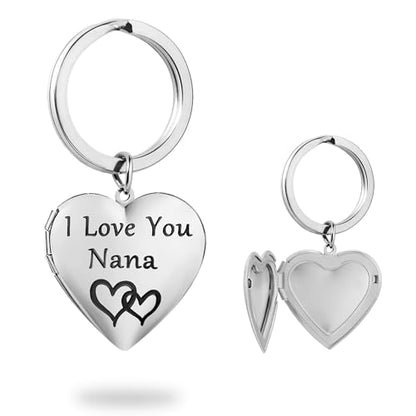 PHOCKSIN Silver Heart Locket Keychains for Women Gold Custom Locket Key Chain Personalized Picture Locket for Birthday Gifts - color: #14 Heart Silver Nana, style: Regular(no Customize)
