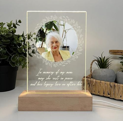 MIRROR MANIA Custom Personalized Photo LED Wood Stand Night Light Up Table Lamp in Loving Memory Loved R.I.P Remembrance Loss Sympathy Bereavement Memorial Table Sign Gift