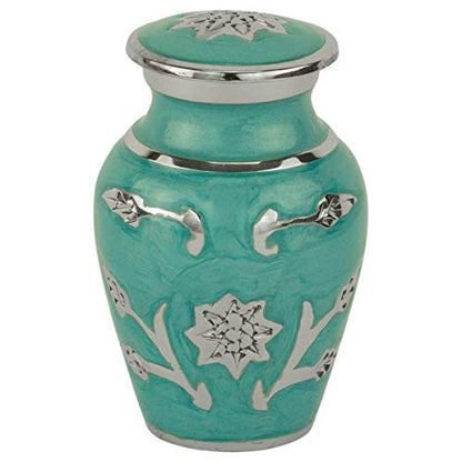 Grace Turquoise Keepsake Cremation Urn for Ashes, Brass, Blue Green Urn, Keepsake Sized Cremation Urn, 3 Inches High - color: Turquoise