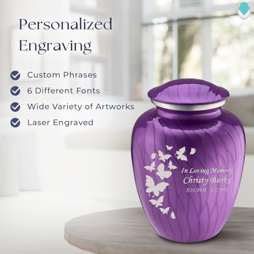 Geturns Embrace Adult Personalized Butterfly Cremation Urns for Human Ashes I Large Pearl Purple Funeral Urn for Men and Women I 200 lbs - color: Pearl Purple