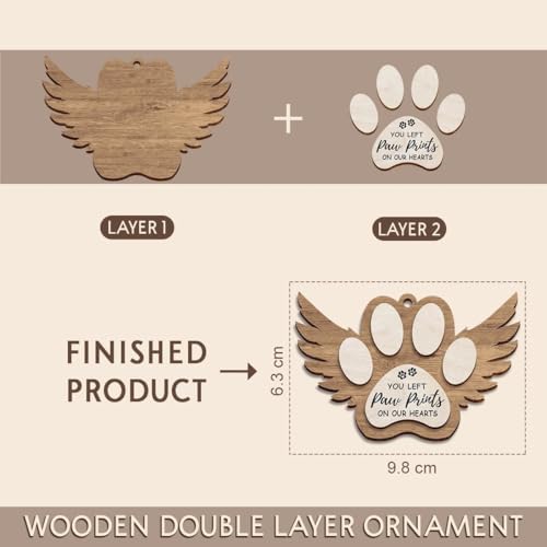 Angel Wings Paw Print Christmas Ornament – Pet Memorial Ornament for Dogs, Sympathy Gift for Bereaved Pet Owners, Remembrance Keepsake for Dog Lovers, Wooden Xmas Ornament - style: Paw Wings Brown