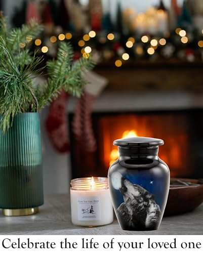 Midnight Wolves Keepsake Urn - 3 Wolves Mini Cremation Urn for Ashes - Wolves Howling at The Moon Sharing Urn - Wolf Urn - Moonlit Wolves Memorial Token Urn with Premium Box & Bag (Keepsake) - size: Mini (Keepsake)