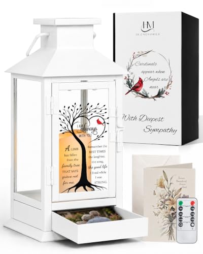 Memorial Lantern with Drawer for Keepsakes, Sympathy Gifts for Loss of Loved One, Condolences Remembrance Gifts in Memory of Loved One, White - color: A Limb Has Fallen/White