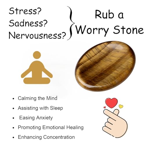 Thumb Worry Stone Tiger Eye Crystal Stone Healing Crystals Natural Oval Fidget Mental Health Gifts Stress Relief Small Trinkets Depression Gemstones Reiki Anxiety Relief Items for Women Men - color: Yellow-tiger Eye