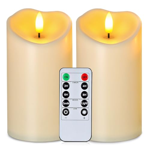 Homemory 6”x3” Outdoor Waterproof Flameless Candles, LED Candles, Battery Operated Candles with Remote and Timers, Electric Fake Plastic Pillar Candles,Dark Ivory, Set of 2 - color: Dark Ivory, size: D3"xH6"6"