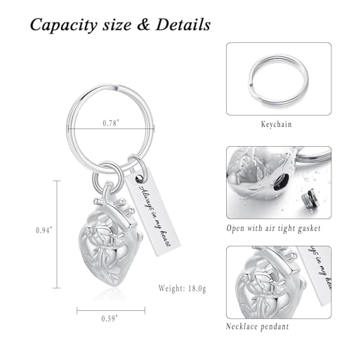 XSMZB Heart Cremation Jewelry Ashes Pendant for Human Pet Funeral Urn Necklace for Ashes Women Men Memorial Urn Jewelry - color: Silver Keychain