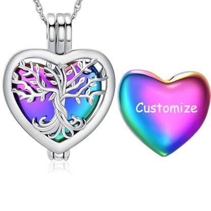 shajwo Heart Cremation Jewelry Tree of Life Urn Ashes Necklace for Women Men Loved One Memorial Human Ash Pendant - color: customize