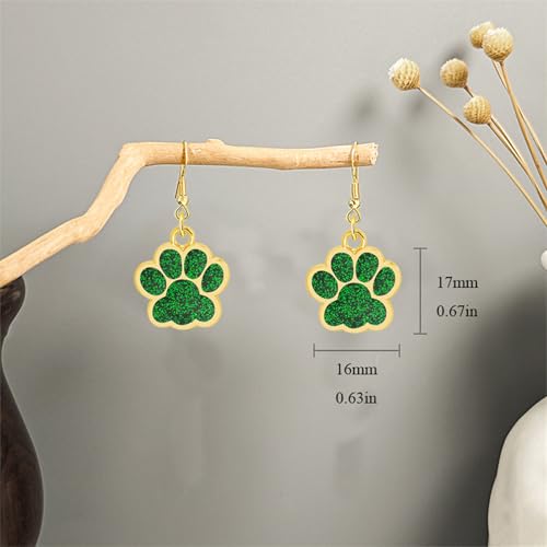 Dreuyet Paw Necklace and Earrings Set for Women Glitter Cute Dog Cat Pet Paw Print Pendant Necklace Earrings Lovely Animal Charm Jewelry Set Gifts - color: Gold Green