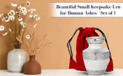 Small Urns for Human Ashes Adult Male Female | Gift Pack of Pearl White Aesthetic Mini Urn, Red Velvet Carry Bag, A Paper Funnel in a Premium Gift Box - color: Pearl White, size: Pack of 1