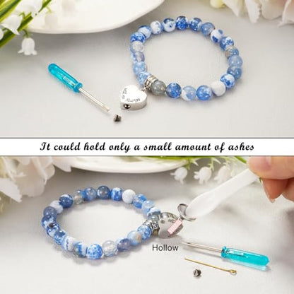 XIUDA Heart Cremation Memorial Urn Bracelet 316L Stainless Steel Keepsake Jewelry Urn Bracelet for Ashes for Women-With Me Always - style: Blue Agate Stone