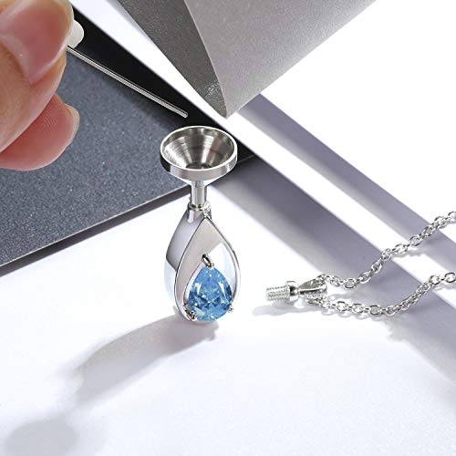 Sariel 925 Sterling Silver Teardrop Cremation Necklace for Ashes - color: Blue