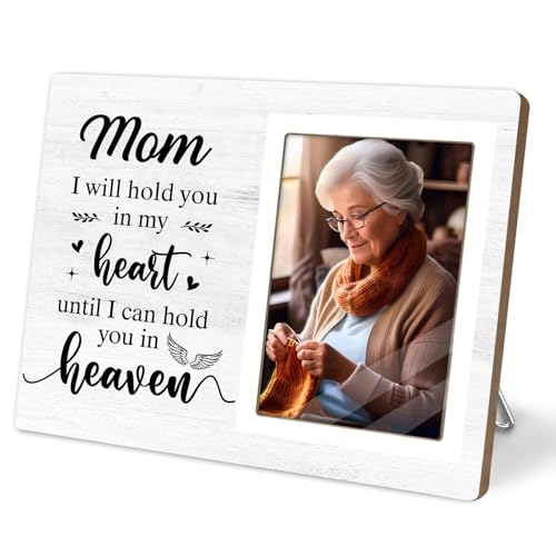 Memorial Picture Frame, Sympathy Gifts for Loss of Mom, in My Heart, in Loving Memory Wooden Photo Frame, Bereavement Remembrance Funeral Passed AWay Condolence Gifts (White-Mom, 4 x 6 Photo) - color: White-Mom